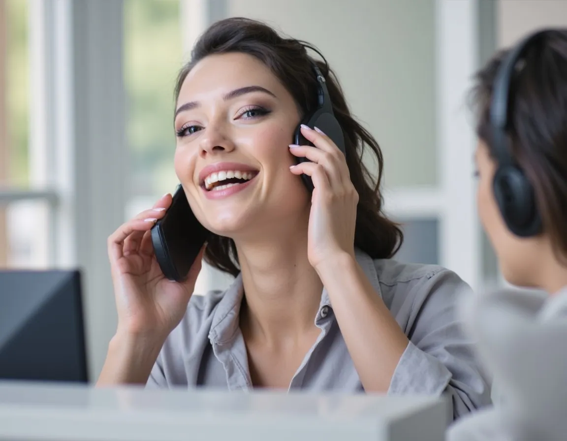 Conseillère Plomberie Lefèvre au téléphone, prête à prendre votre appel